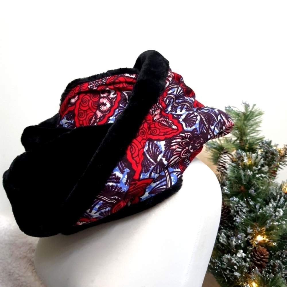 KIMIBEULAH Fur Lined African Print Infinity Scarf